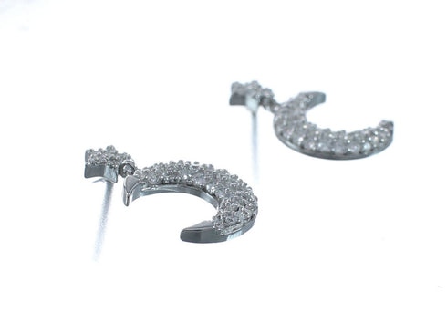 Cubic Zirconia Genuine Sterling Silver Star And Moon Post Dangle Earrings JX128592